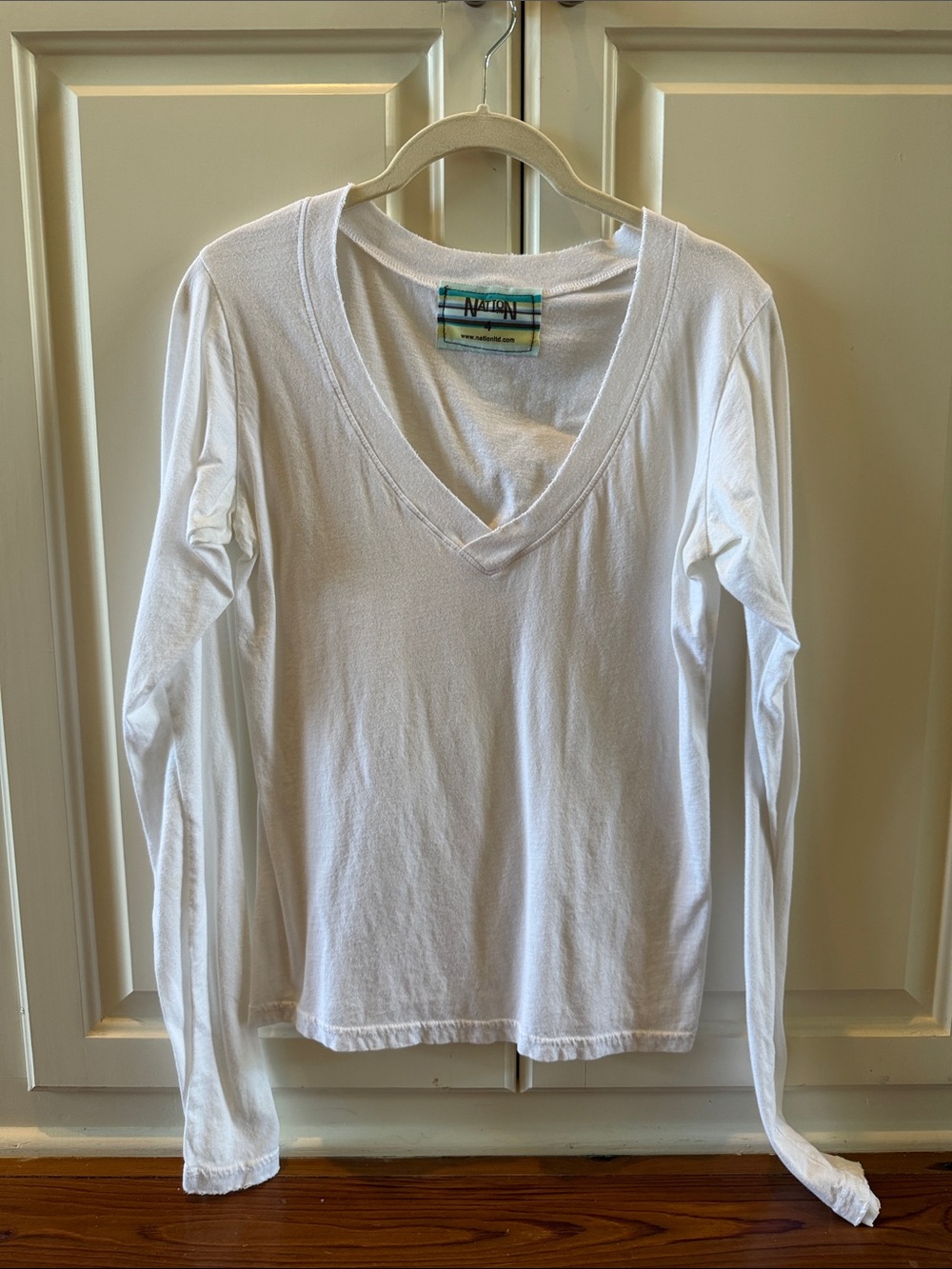 Nation LTD White Long Sleeve V-Neck Top